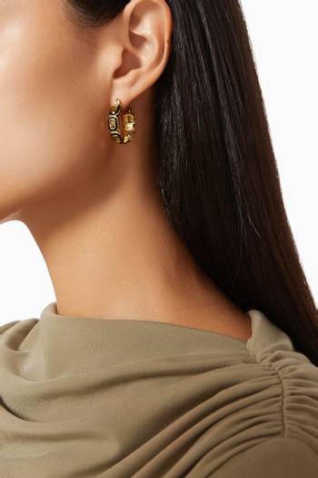 hover state of Bezel CZ Emerald Ballier Hoop Earrings in Gold-plated Brass