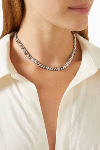 hover state of The Ridged Marbella Pavé Necklace in Rhodium-plated Brass
