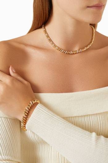 hover state of The Ridged Marbella Pavé Bracelet in Gold-plated Brass