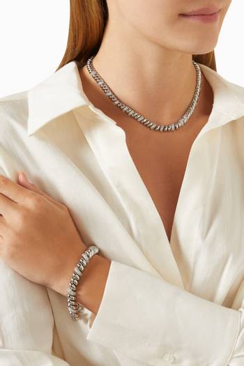 hover state of The Ridged Marbella Pavé Bracelet in Rhodium-plated Brass