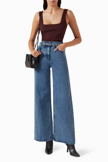hover state of Wide-Leg Belted Jeans in Denim