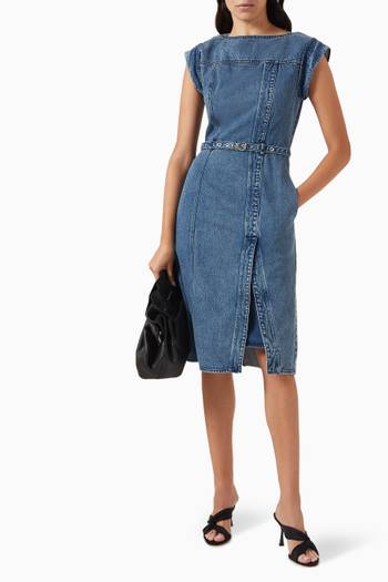 hover state of Deconstructed Belted Midi Dress in Denim