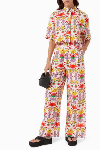 hover state of Melia Printed Pants in Linen-blend