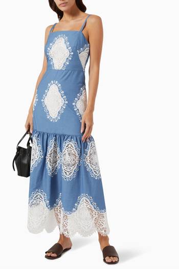 hover state of Cordelia Broderie Anglaise Maxi Dress in Cotton-blend