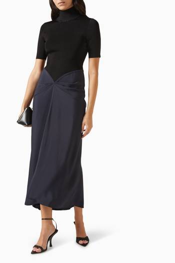 hover state of Polo Neck Gathered Dress in Crepe
