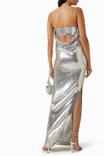 hover state of Open-back Draped Column Dress in Sequin