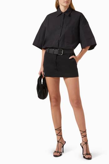 hover state of Belted Hybrid Mini Shirt Dress in Cotton-nylon