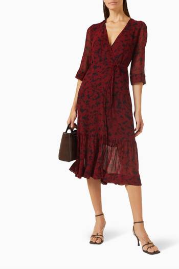 hover state of Printed Wrap Midi Dress in Georgette