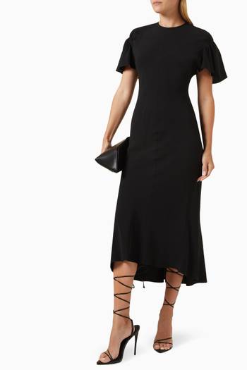 hover state of Gathered Sleeve Midi Dress in Crepe