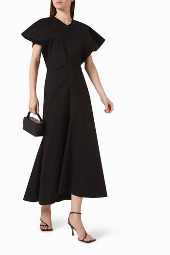 hover state of Draped Midi Dress in Stretch-cotton