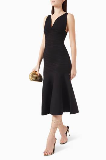 hover state of Frame Detail Midi Dress in Stretch Viscose-knit