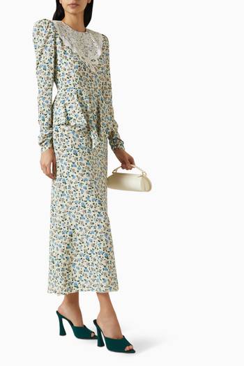 hover state of Floral-print Midi Dress in Silk