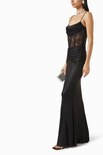 hover state of Lace Slip Dress in Laminated Jersey