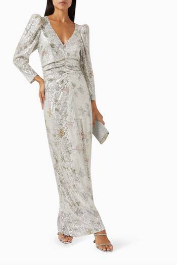 hover state of Floral-print Maxi Dress in Sequins