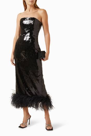 hover state of Minelli Feather-trim Strapless Maxi Dress in Sequins