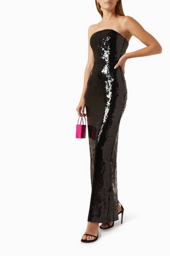 hover state of Samare Feather-trim Strapless Maxi Dress in Sequins
