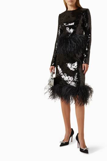 hover state of Wile Feather-trim Midi Skirt in Sequins