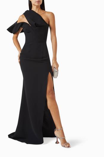 hover state of Darkness Ruffled One-shoulder Gown