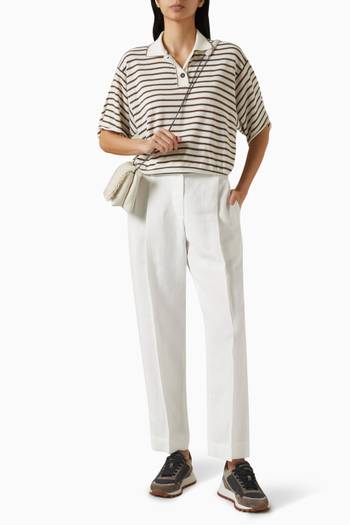 hover state of Striped Cropped Polo Shirt in Virgin Wool