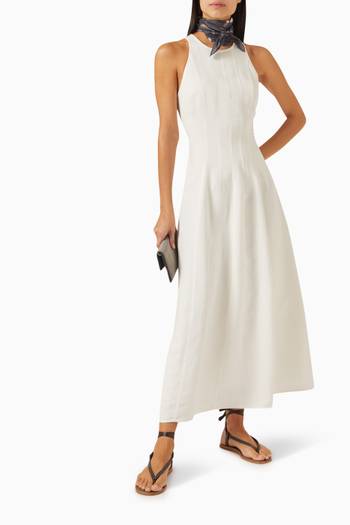 hover state of Pleated Maxi Dress in Viscose-linen