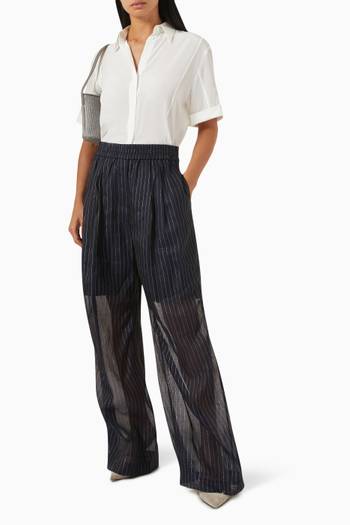 hover state of Pinstriped Oversized Semi-sheer Pants in Cotton-blend