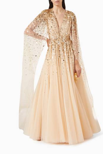 hover state of Alondra Sequin-embellished Cape Gown