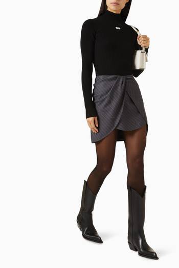 hover state of Pinstripe Twist Mini Skirt in Wool Blend