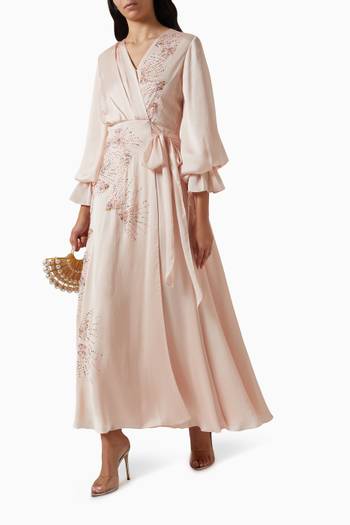 hover state of Gem-embellished Wrap Midi Dress in Crepe