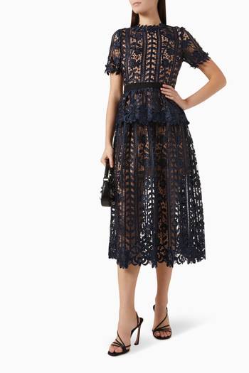 hover state of Peplum Midi Dress in Guipure Lace