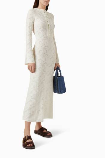 hover state of Floral-knit Midi Dress in Wool-silk