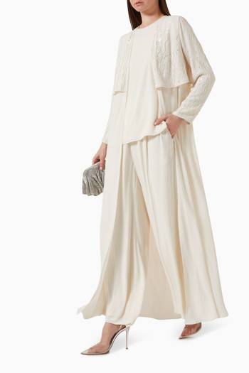 hover state of 3-piece Embroidered Abaya Set in Crepe Chiffon