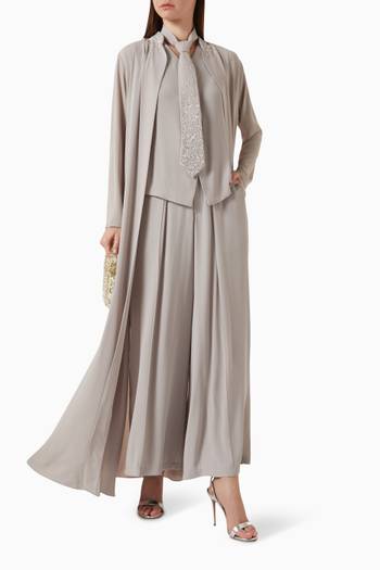 hover state of 3-piece Jacket-style Abaya Set in Crepe Chiffon