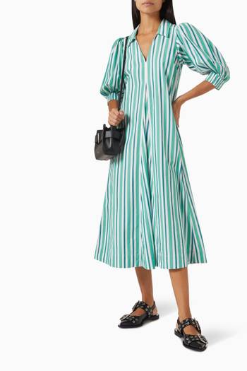 hover state of Striped Collar Midi Dress in Cotton-poplin