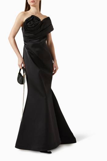 hover state of Edan Draped Gown in Bonded Satin