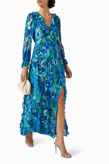 hover state of Linnett Ruffled Maxi Dress in Silk Crepe de Chine