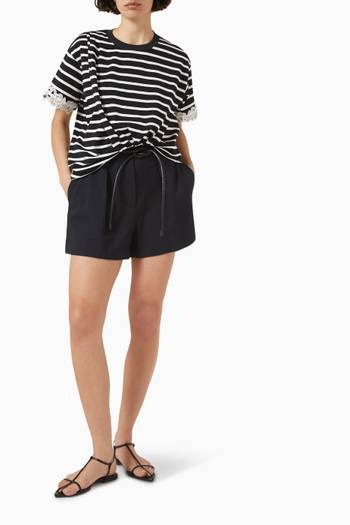 hover state of Striped Draped Lace T-shirt in Cotton-jersey