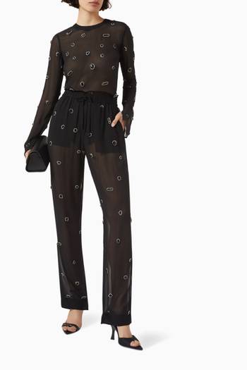 hover state of Halo Gem-embroidered Pants in Silk-chiffon
