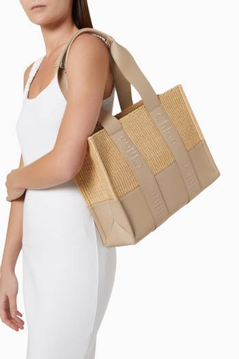 hover state of Medium Woody Tote Bag in Raffia and Leather