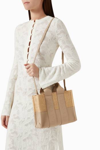 hover state of Small Woody Tote Bag in Raffia and Leather