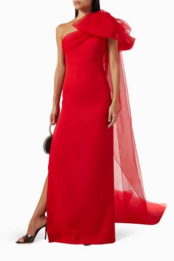 hover state of Bow One-shoulder Maxi Dress