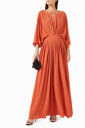 hover state of Pleated Embellished Kaftan in Crepe Chiffon
