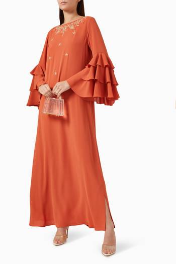 hover state of Embellished Trumpet-sleeve Kaftan in Crepe Chiffon