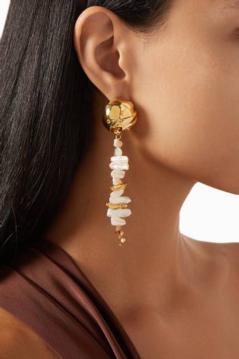 hover state of Orbs Dangling Earrings with Cultured Pearls in 18kt Gold-plated Brass