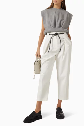 Origami Pleated High-waisted Pants in Cotton-blend