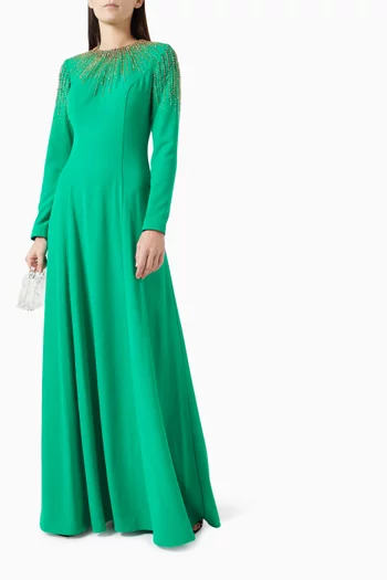 Bead Embellished Maxi Gown in Crepe