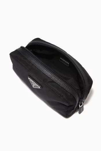 Triangle Logo Toiletry Bag in Re-Nylon & Saffiano Leather     