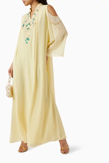 Embroidered Cold-shoulder Kaftan in Chiffon