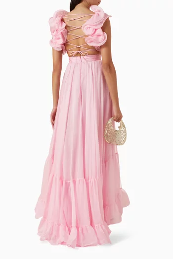 Ruffle Tiered Cut-out Gown in Chiffon