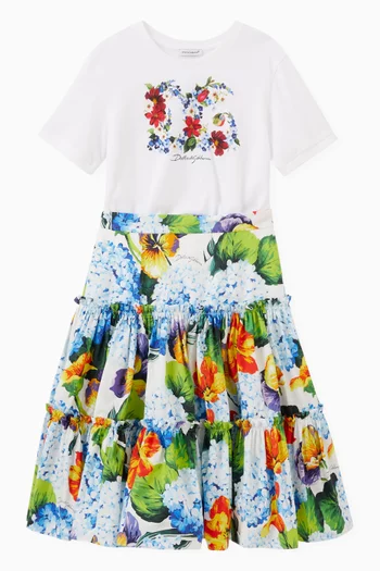 Hydrangea Print Skirt in Cotton Poplin    