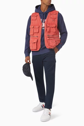 Flap-pocket Outdoor Vest in Faded Cotton-twill
